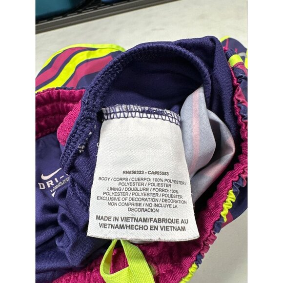 Nike Dri-Fit Active Neon Purple Yellow Running Short Drawstring Lined Sz M - Picture 9 of 13